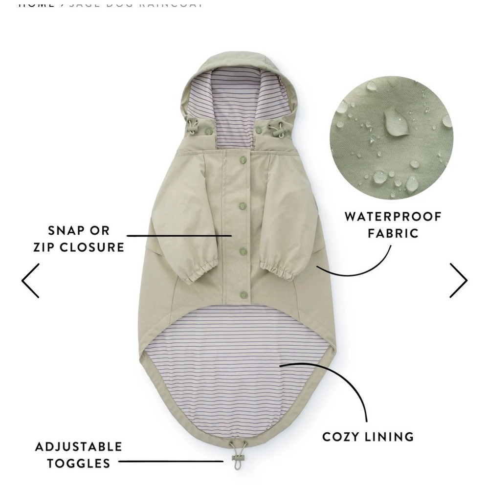 The Foggy Dog Sage Green Raincoat with Removable Hood and Striped Lining Size L